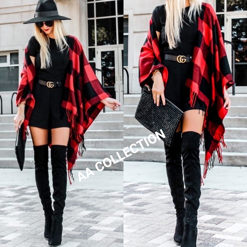 Buffalo Check plaid Tassel Shawl Poncho NEW - Picture 8 of 8
